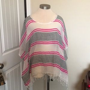 NEW Fresh Produce pink striped poncho size M/L
